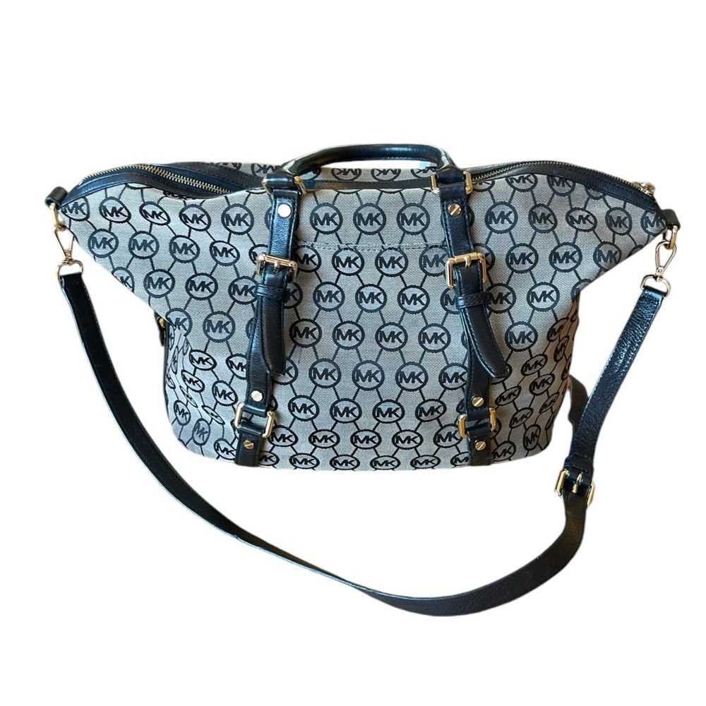 Michael Kors Signature Black Beige Jacquard Tote Handbag